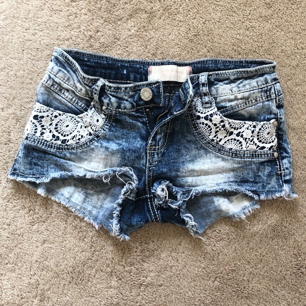 Denim Shorts with Lace Pockets